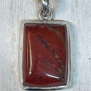 STERLING SILVER Red Jasper Gemstone Rectangle Corners Pendant With Bezel Frame